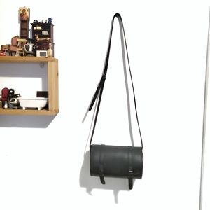 Zara Black Leather Cylinder Crossbody Bag